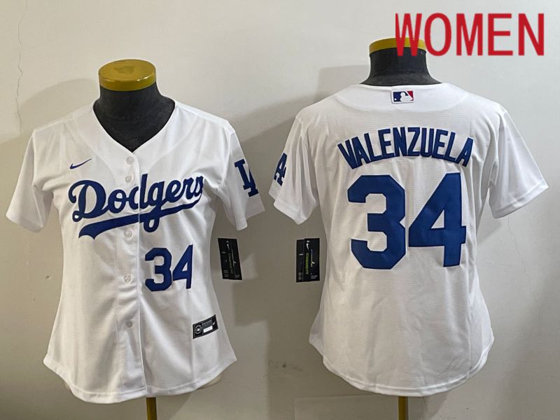 Women Los Angeles Dodgers #34 Valenzuela White Game 2024 Nike MLB Jersey style 11204
